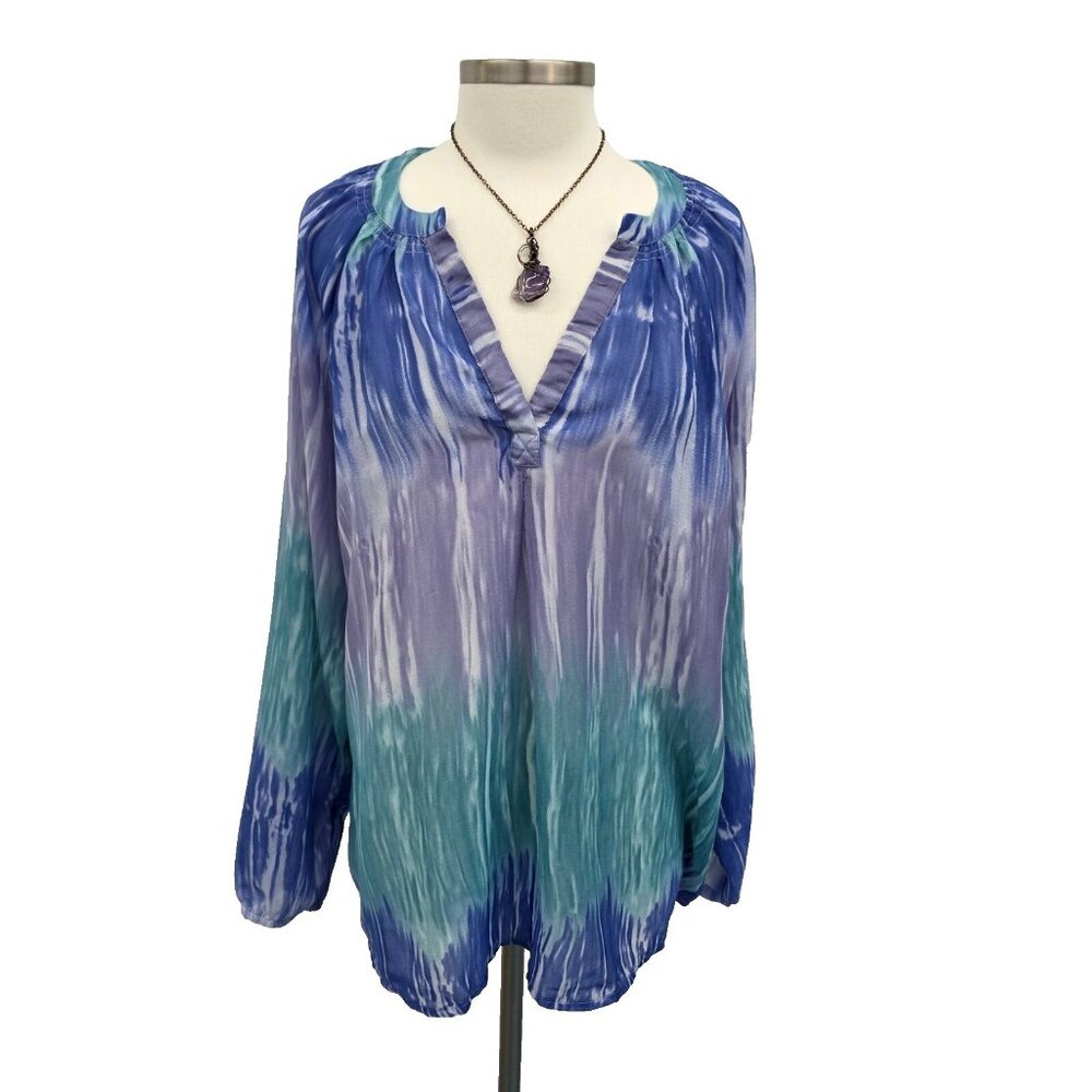 Shenanigans Woman 2XL‎ Ombre Sheer Peasant Blouse Long Sleeve Boho Festival Top